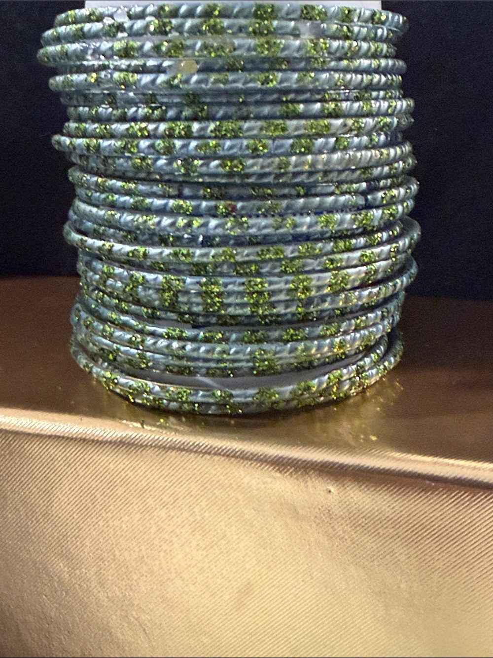 Set of Green Glitter Wrapped Bangle Bracelets